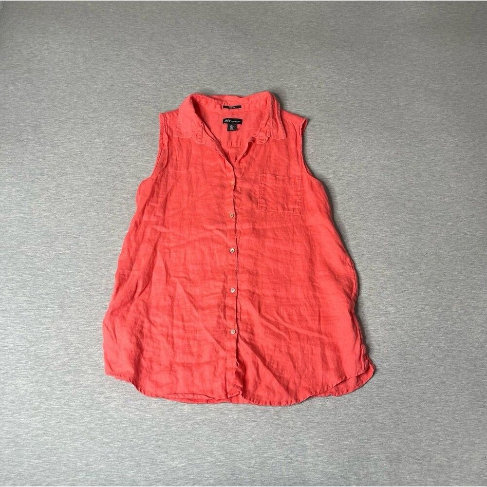 JNY Jones New York Women’s Sleeveless Button Down Linen Blouse Top - Picture 5 of 10